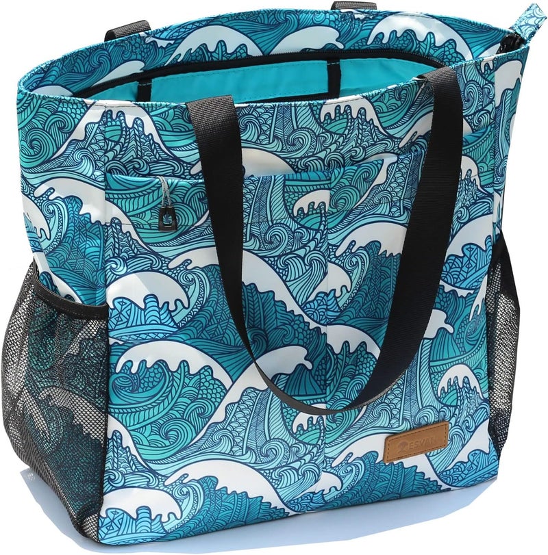ESVAN Original Floral Tote Bag Large Shoulder Bag with Multi Pockets for Gym Travel Beach Daily Bags - Image 1